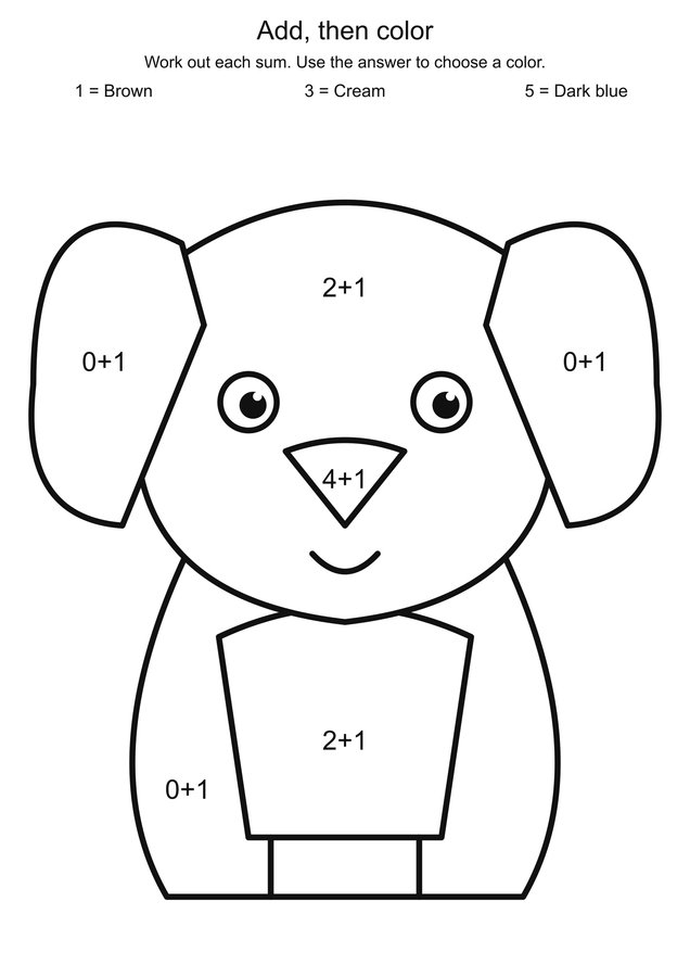 Floppy-eared puppy: addition color code printable activity preview