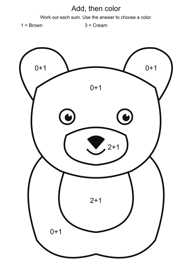 Honey bear: addition color code printable activity preview
