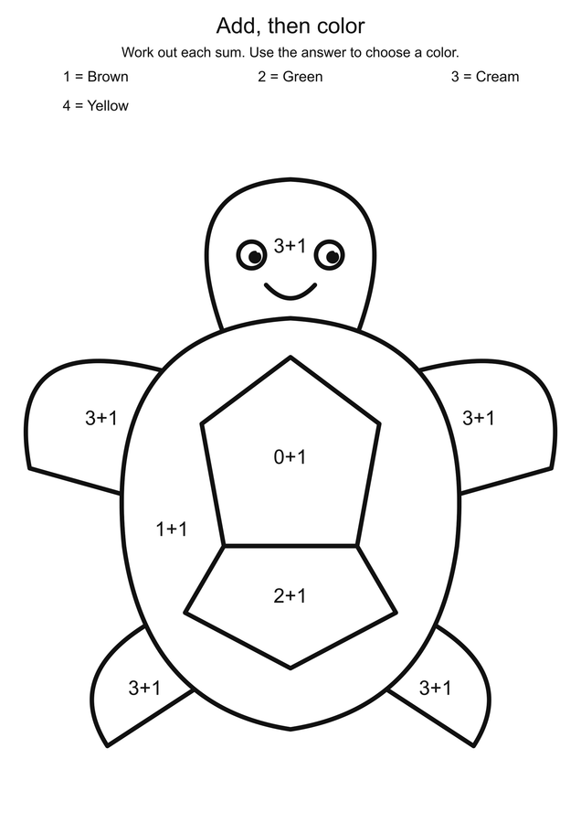 Sea turtle: addition color code printable activity preview