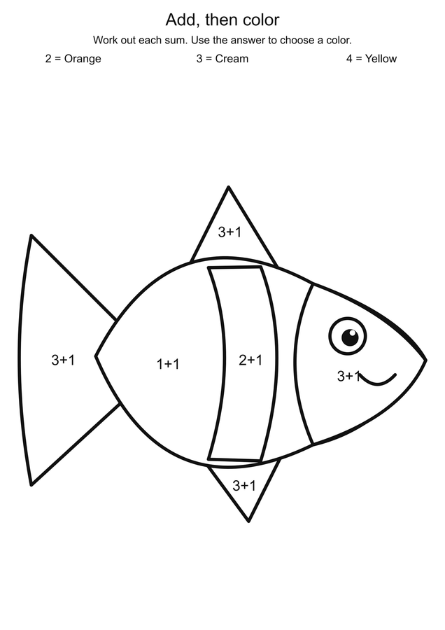 Tropical fish: addition color code printable activity preview