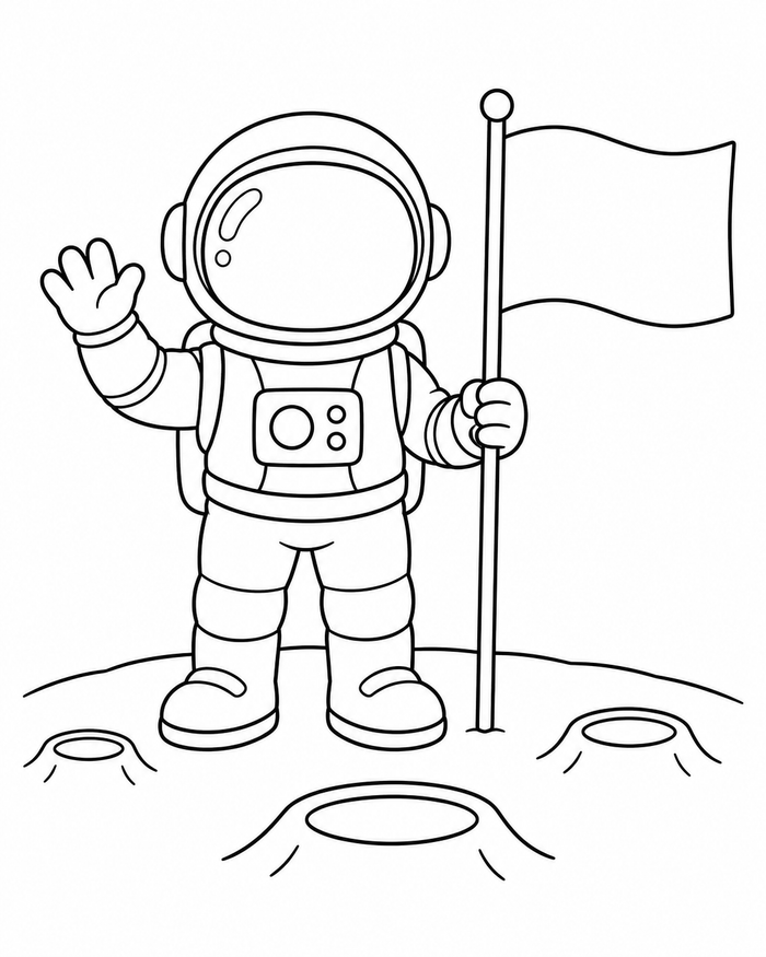 Astronaut and moon flag coloring preview