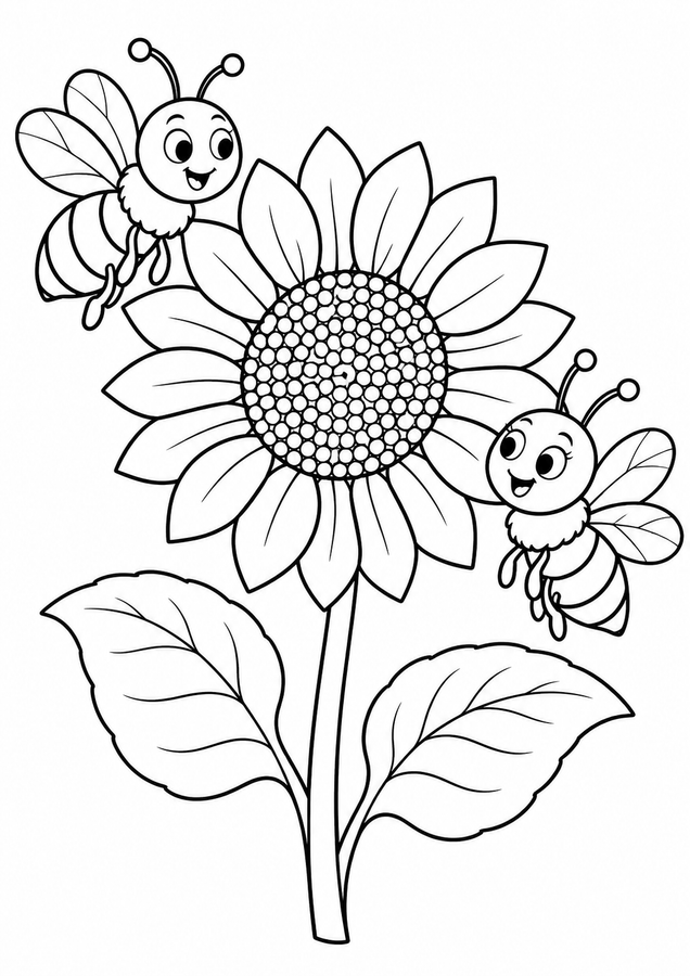 Bees beside a sunflower printable activity preview