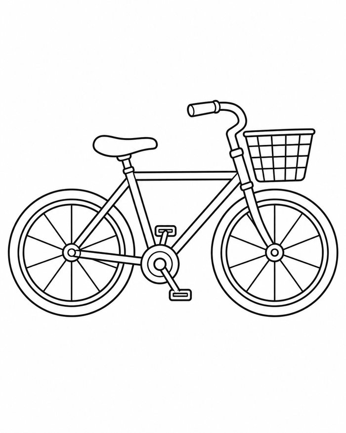 Bicycle with a basket coloring preview