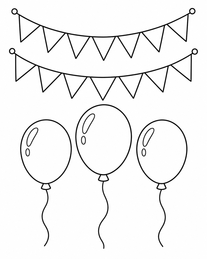Birthday bunting and balloons coloring preview