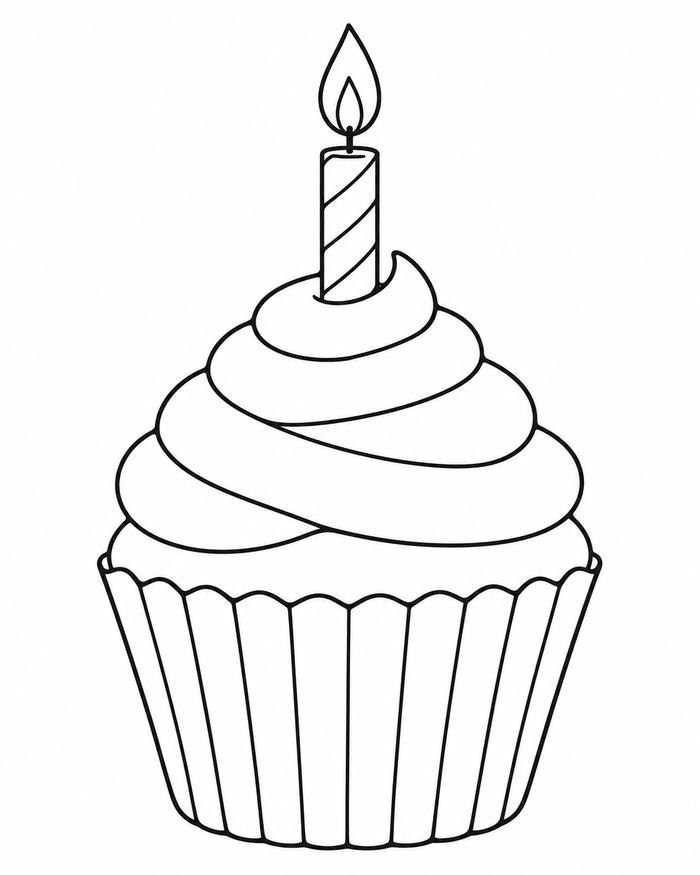 Cupcake with a candle coloring preview