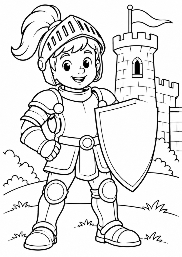 Brave knight beside a shield printable activity preview