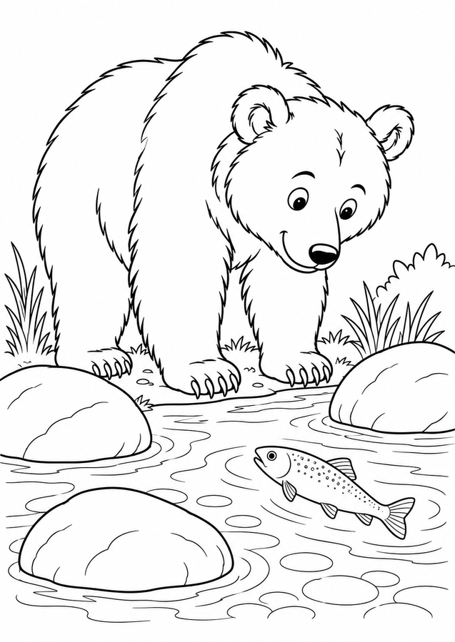 Brown bear fishing at the stream printable activity preview