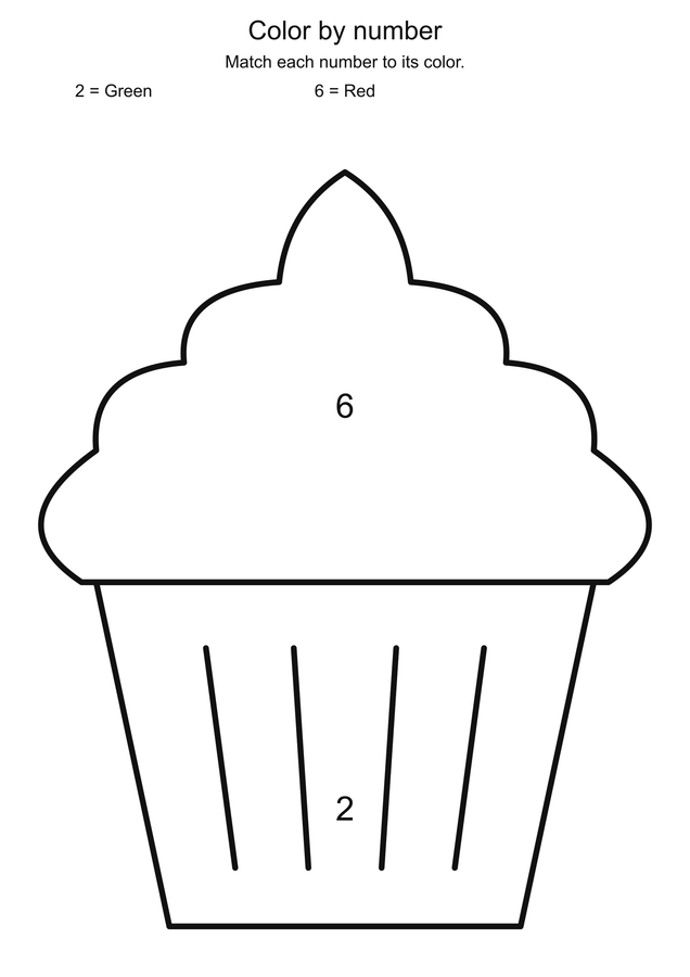 Birthday cupcake: color by number printable activity preview