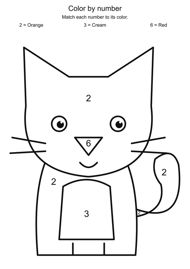 Curious cat: color by number printable activity preview