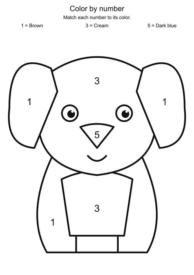 Floppy-eared puppy: color by number printable activity preview