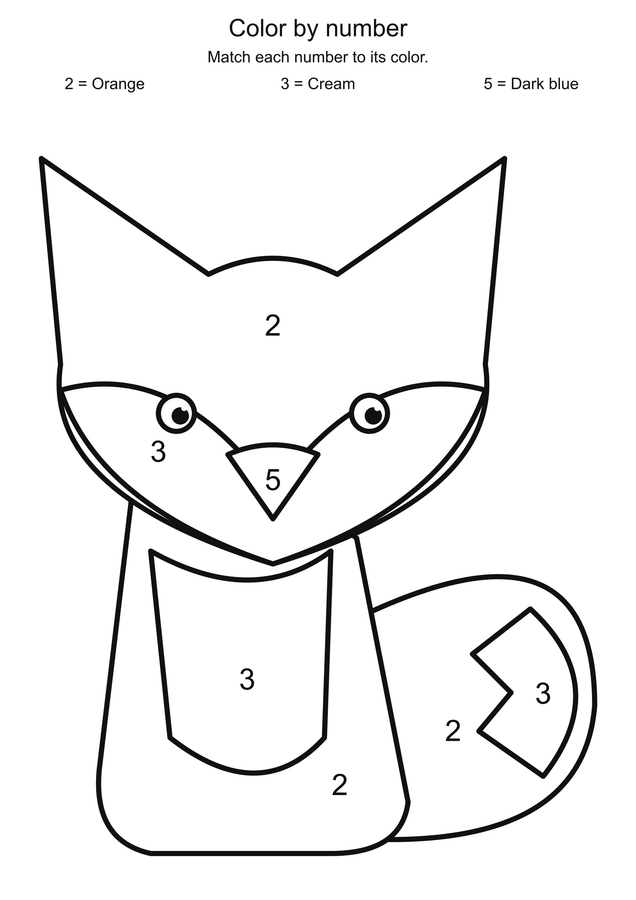 Forest fox: color by number printable activity preview