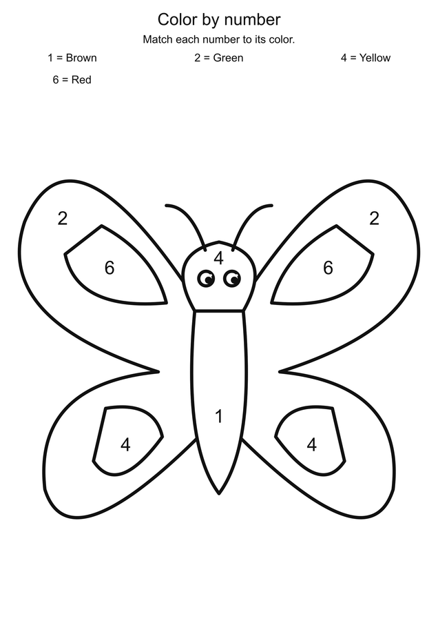 Garden butterfly: color by number printable activity preview