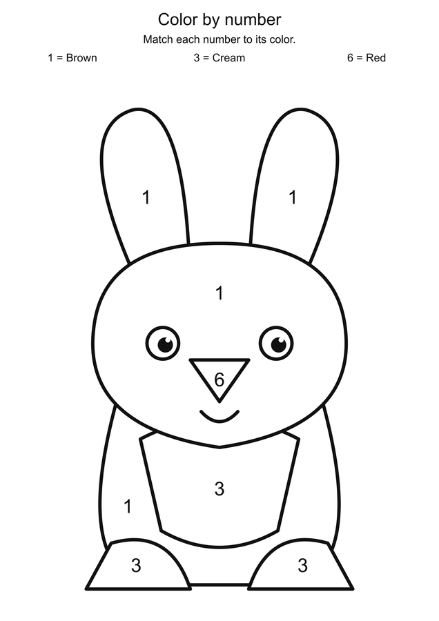 Garden rabbit: color by number printable activity preview