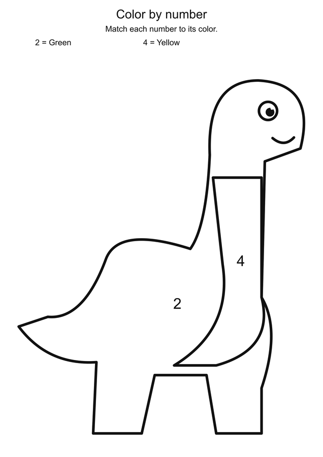 Gentle dinosaur: color by number printable activity preview