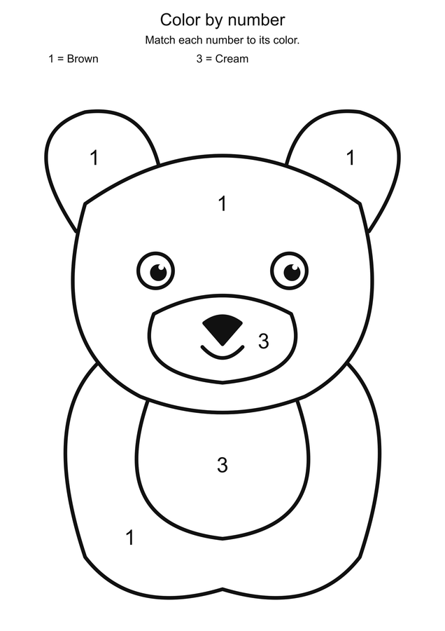 Honey bear: color by number printable activity preview
