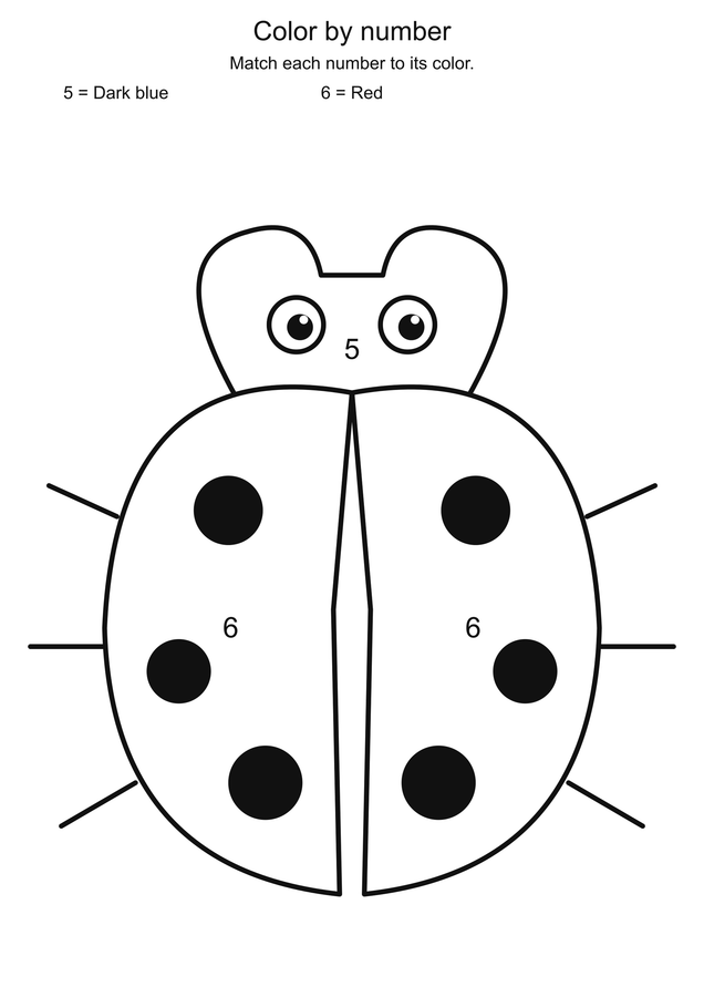 Garden ladybug: color by number printable activity preview