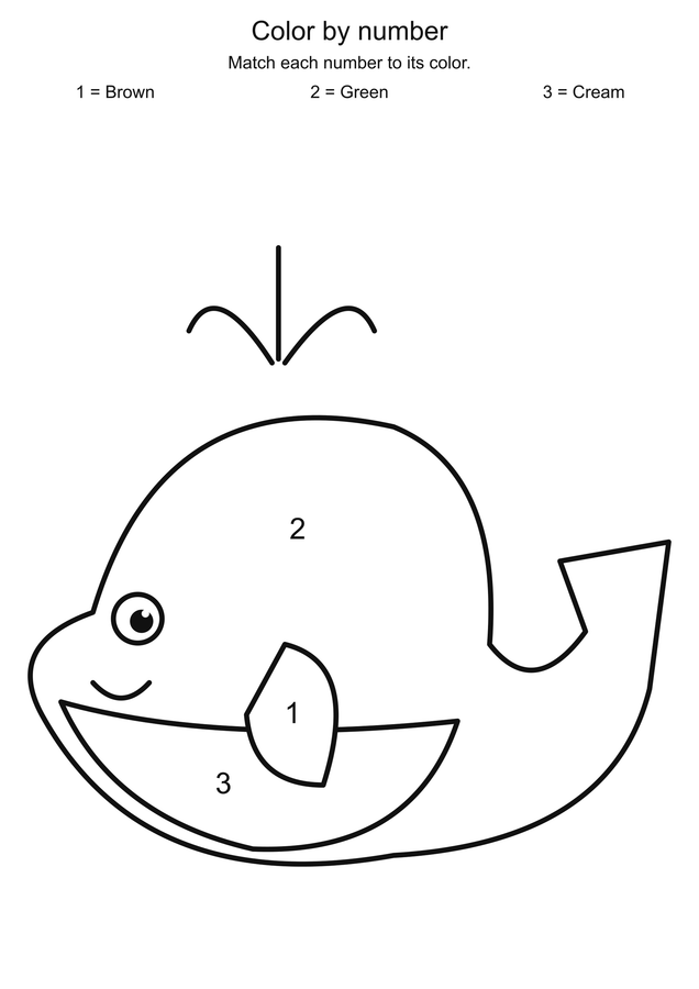 Ocean whale: color by number printable activity preview