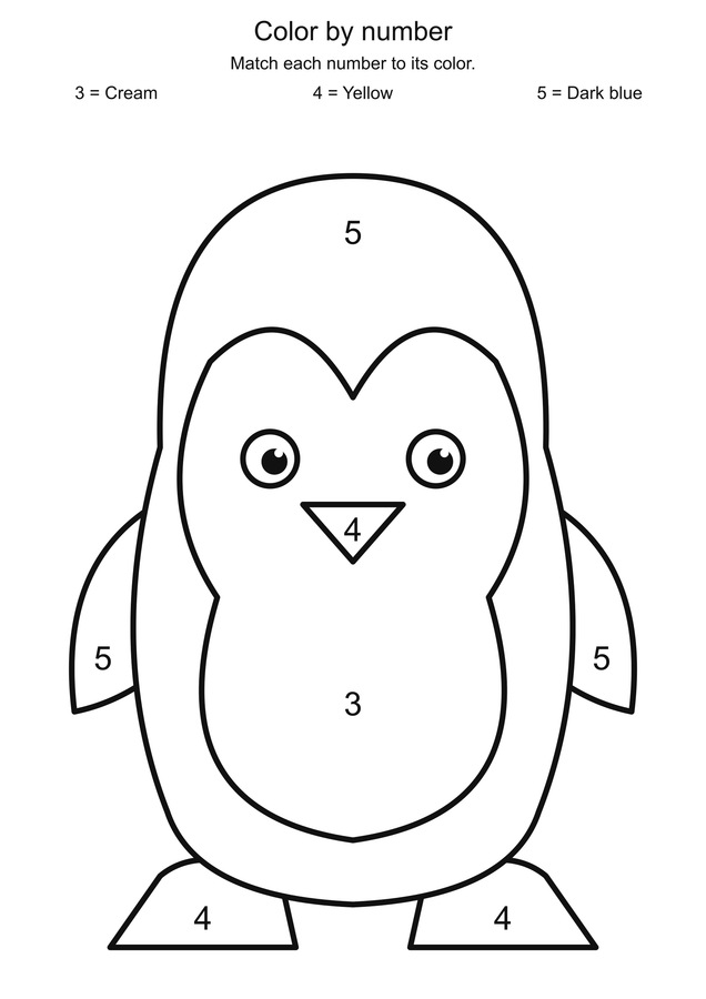 Polar penguin: color by number printable activity preview