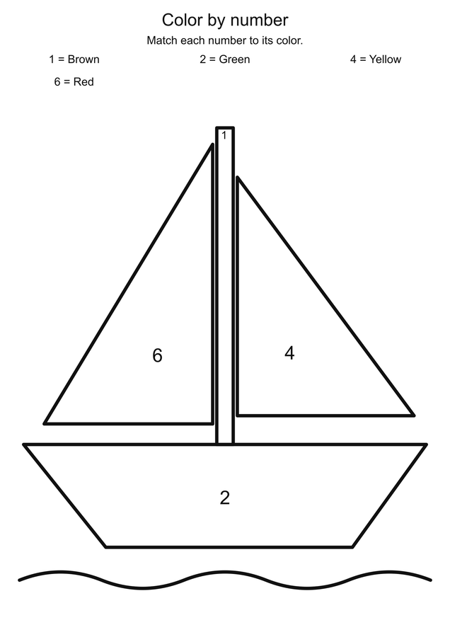 Sailing boat: color by number printable activity preview