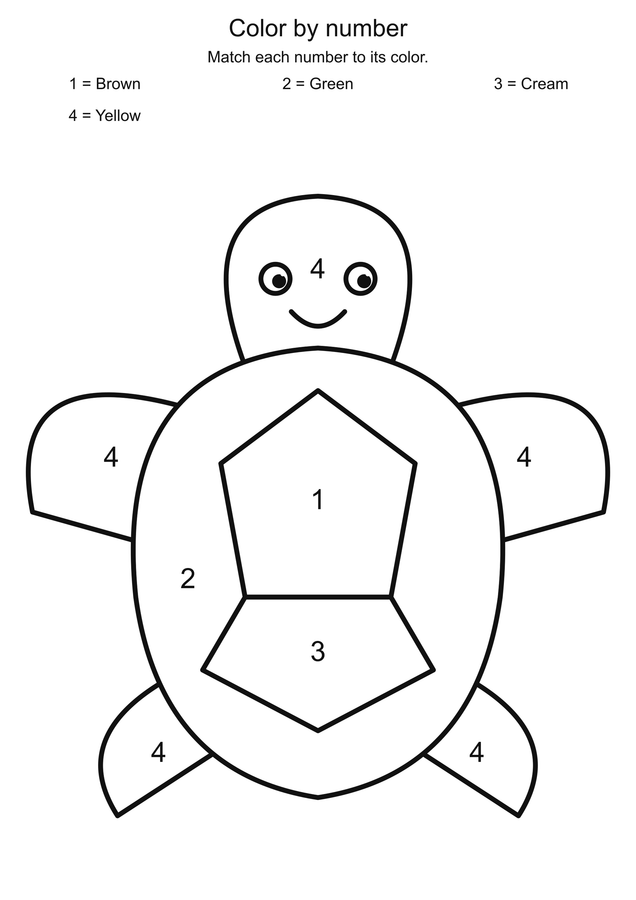 Sea turtle: color by number printable activity preview