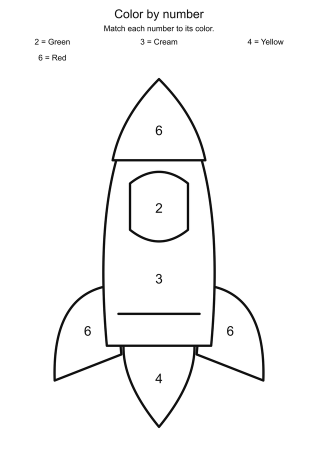 Space rocket: color by number printable activity preview