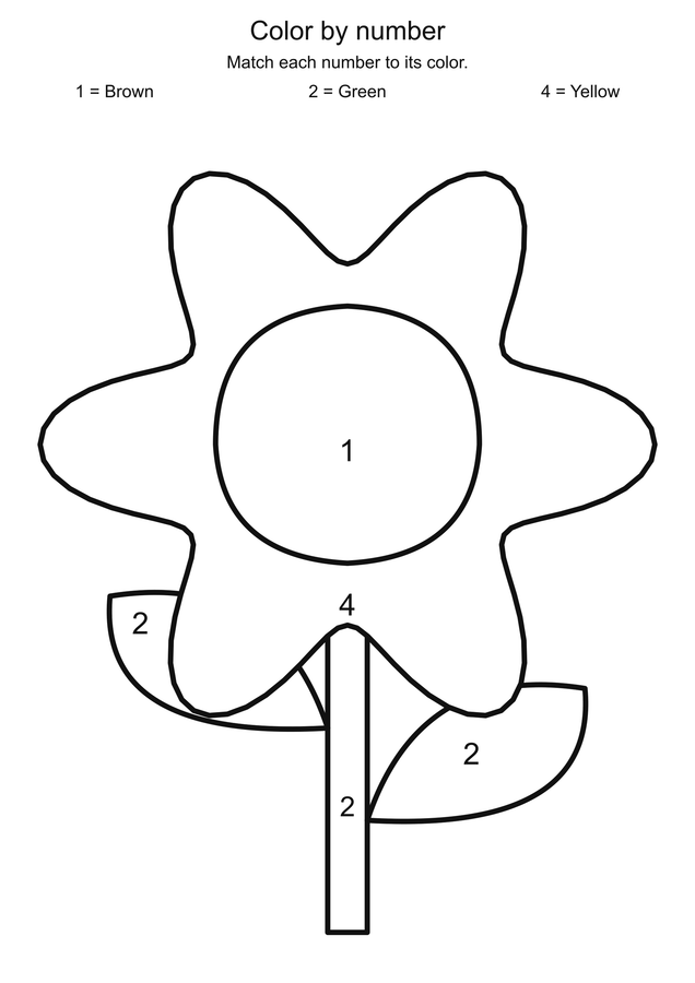 Garden flower: color by number printable activity preview