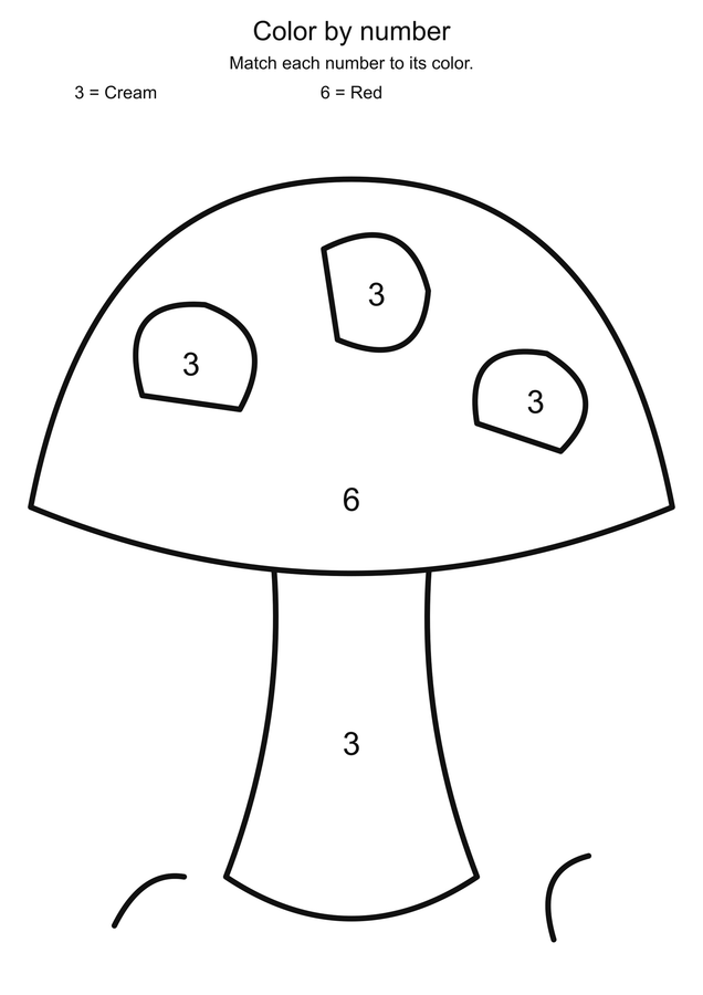 Woodland mushroom: color by number printable activity preview