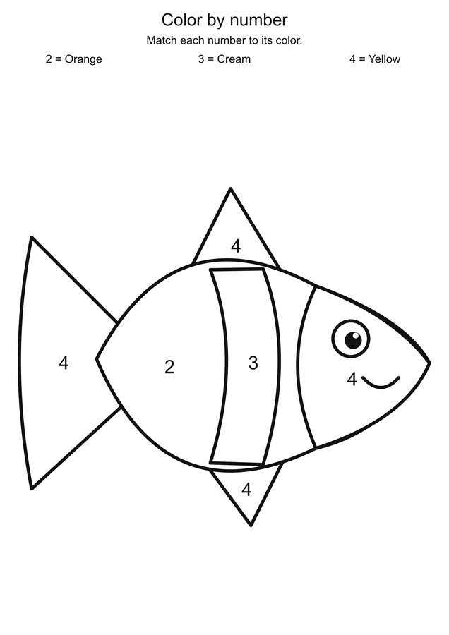 Tropical fish: color by number printable activity preview
