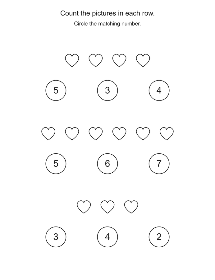 Count and circle hearts printable activity preview