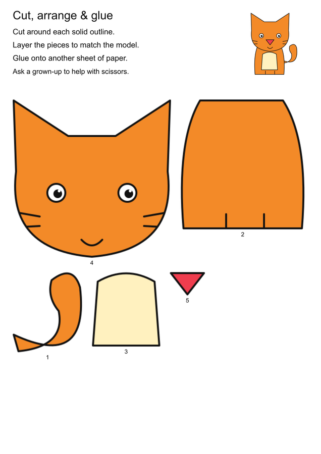 Curious cat: cut and paste craft printable activity preview