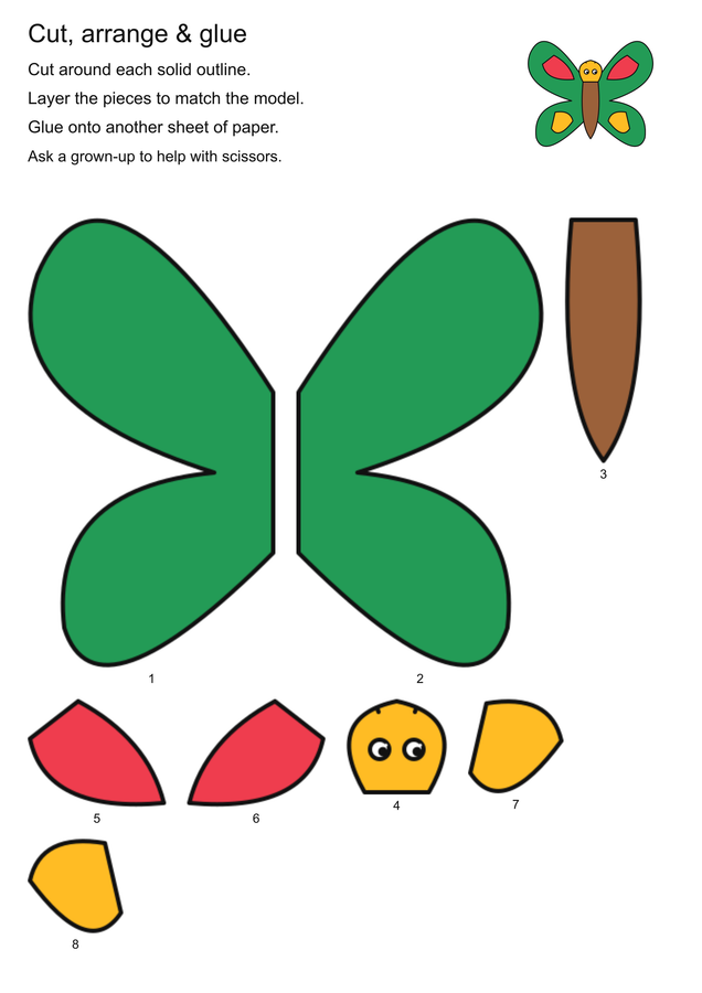 Garden butterfly: cut and paste craft printable activity preview