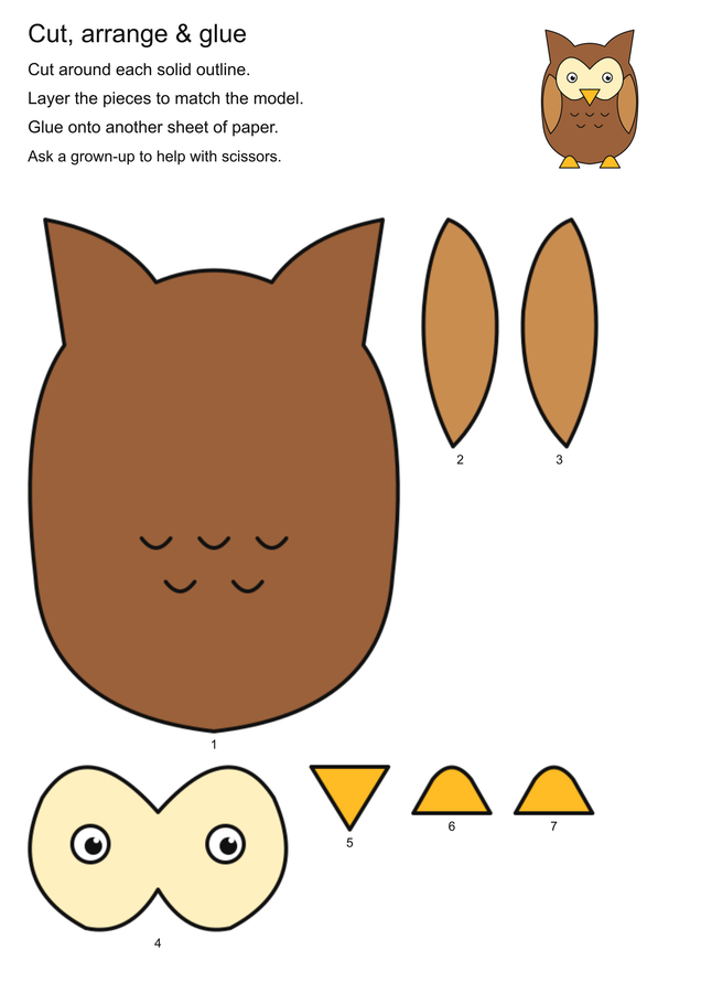 Woodland owl: cut and paste craft printable activity preview