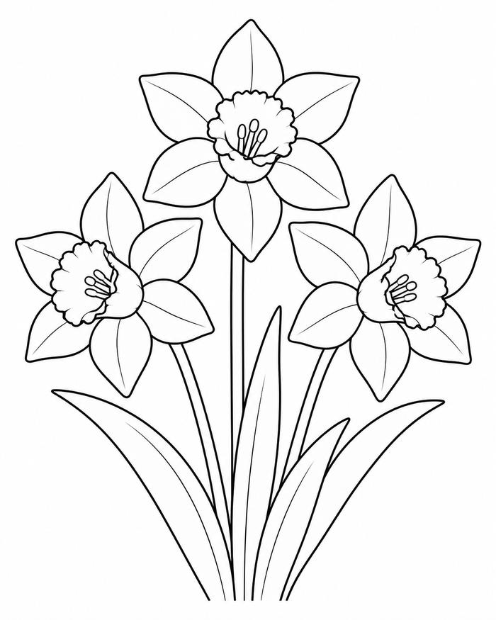 Three daffodils coloring preview