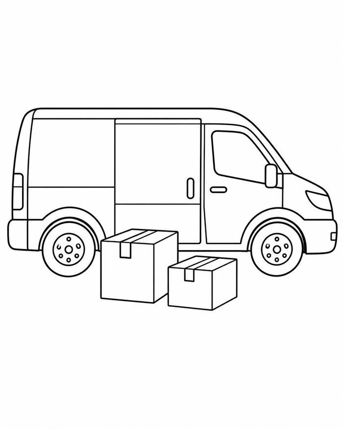 Delivery van and parcels coloring preview