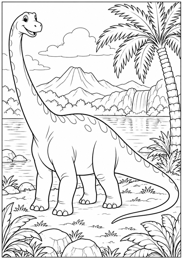 Long-neck dinosaur by the lake printable activity preview