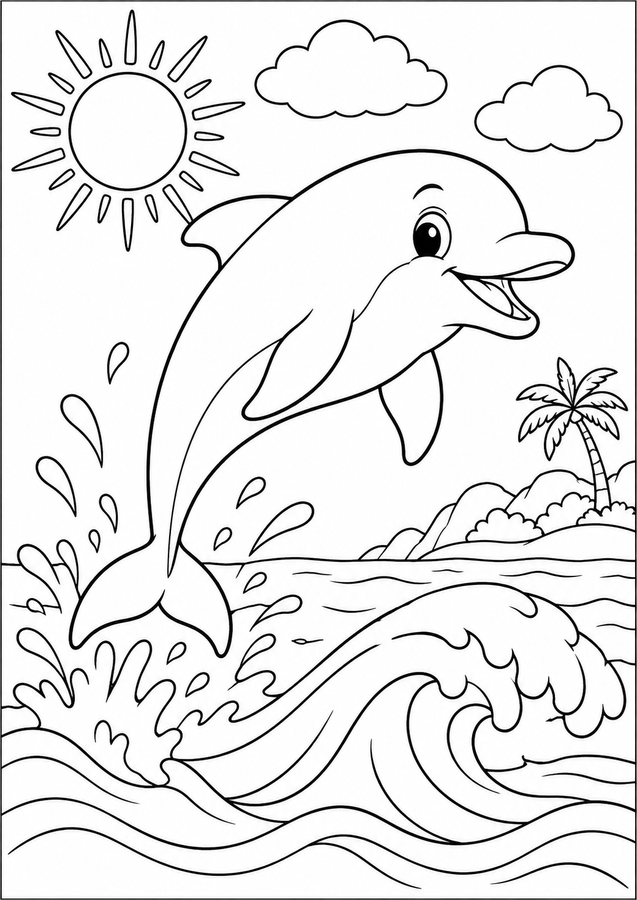 Dolphin jumping over waves printable activity preview