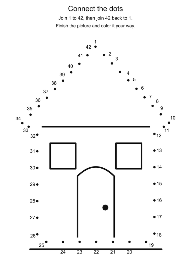 Cozy cottage: connect 42 dots printable activity preview
