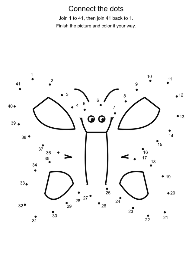 Garden butterfly: connect 41 dots printable activity preview