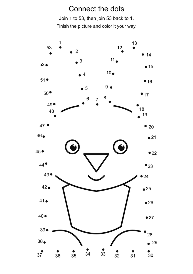 Garden rabbit: connect 53 dots printable activity preview
