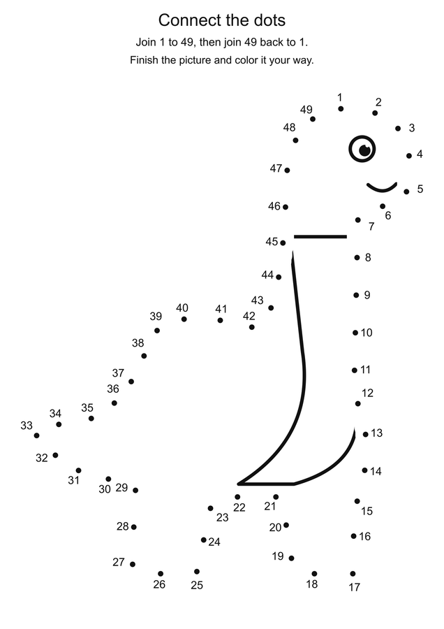 Gentle dinosaur: connect 49 dots printable activity preview