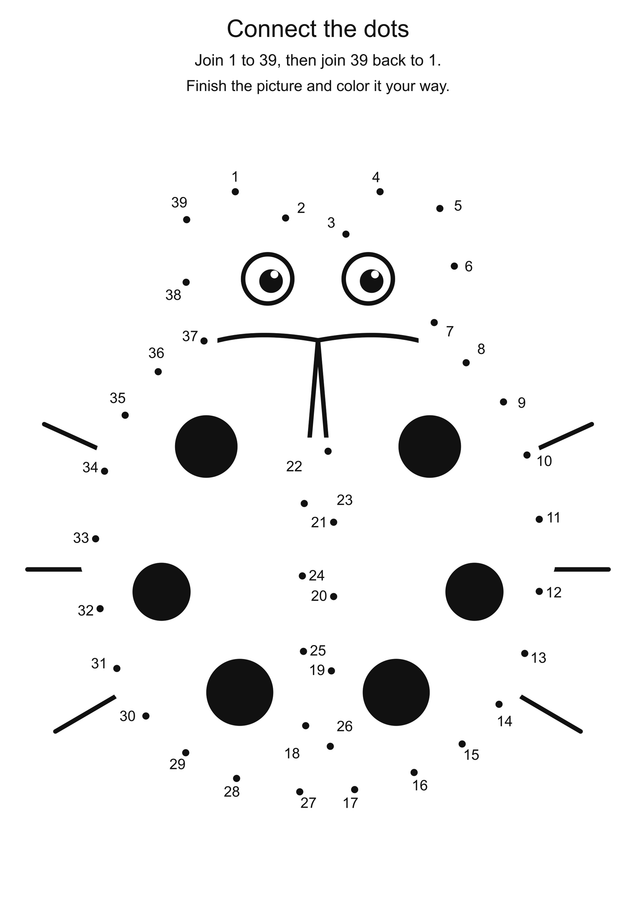 Garden ladybug: connect 39 dots printable activity preview
