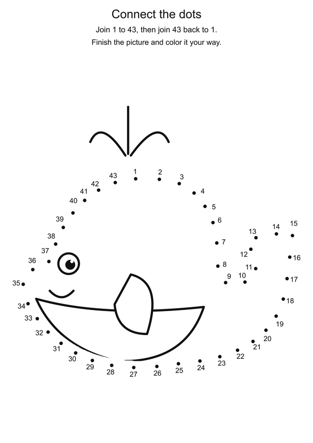 Ocean whale: connect 43 dots printable activity preview