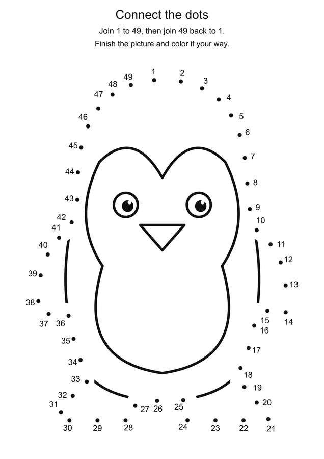 Polar penguin: connect 49 dots printable activity preview