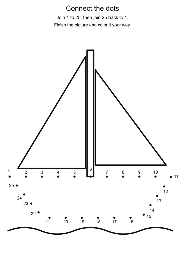 Sailing boat: connect 25 dots printable activity preview