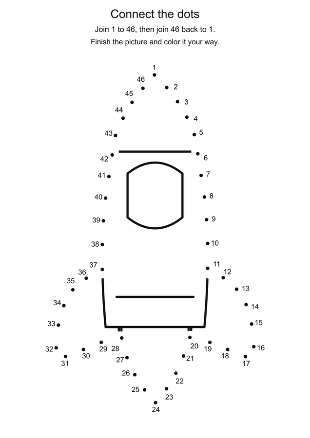 Space rocket: connect 46 dots printable activity preview
