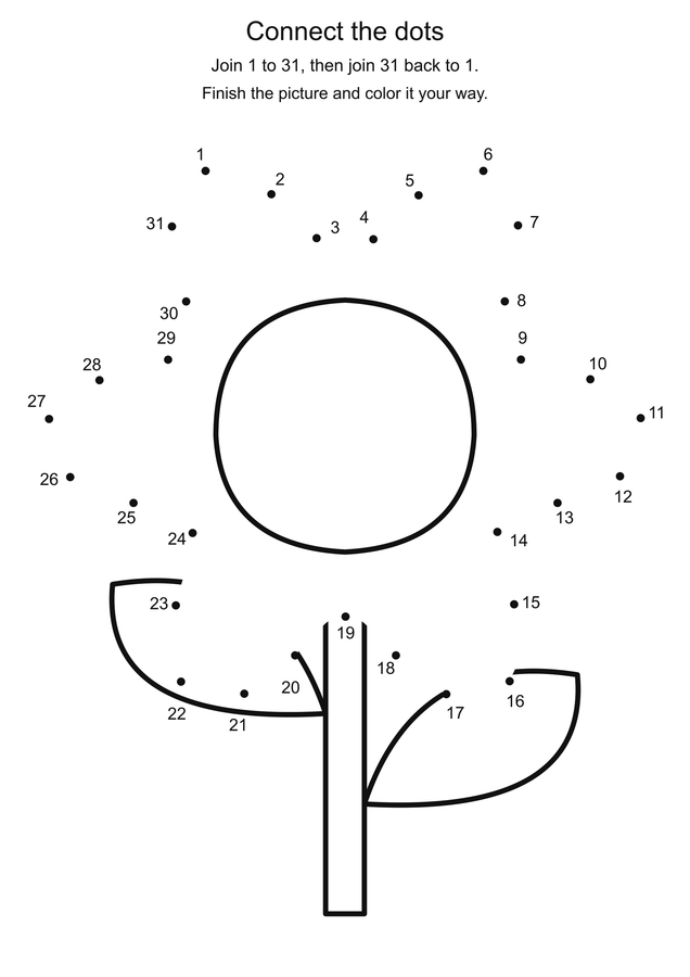 Garden flower: connect 31 dots printable activity preview