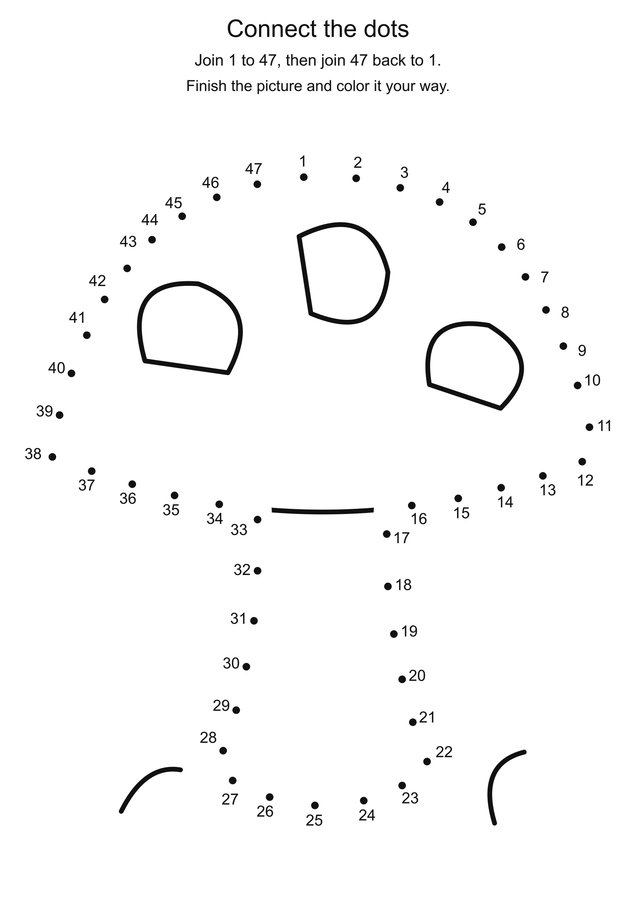 Woodland mushroom: connect 47 dots printable activity preview