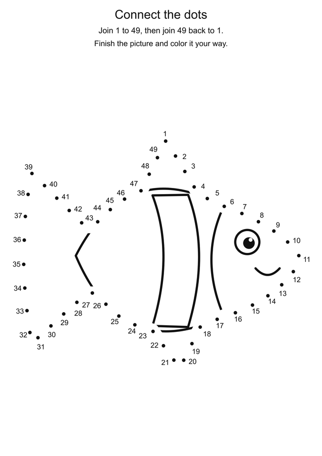 Tropical fish: connect 49 dots printable activity preview