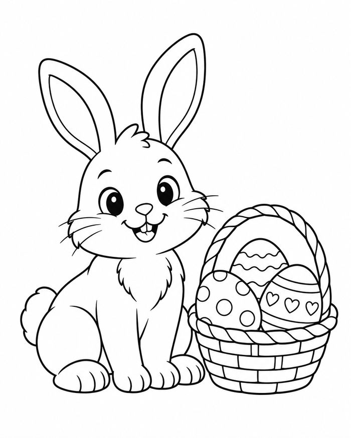 Easter bunny and basket coloring preview