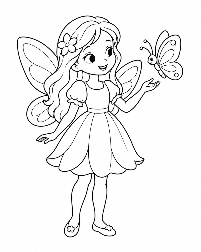 Fairy and butterfly coloring preview